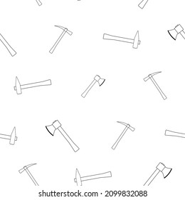 Pattern of hammer, axe with wooden handle in line style. On a white background. Tools for carpenters and carpenters. Flat vector illustration.