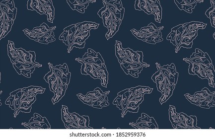 Patrón con hojas botánicas dibujadas a mano. Monochrom sin costuras en color azul. Fondo para textiles, papel de pared, papel de envoltura, tela, impresión
