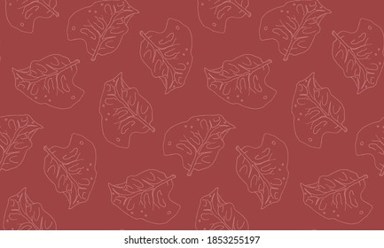 Muster mit handgezeichneten botanischen Blättern. Monochrome nahtlos in warmer Farbe. Hintergrund für Textilien, Tapeten, Wickelpapier, Stoff, Druck