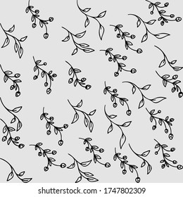 Patrón de ramas dibujadas a mano y hojas de fondo de las plantas. Ilustración vectorial.