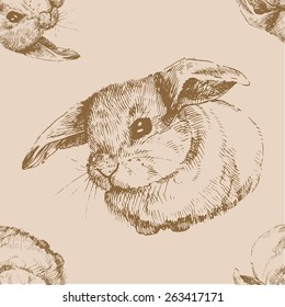 Pattern. Hand drawn bunny. Cute hare with small ears. Easter Bunny.
