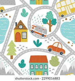 Pattern with hand drawn cars. Can be used for children's textiles, pattern for boys.