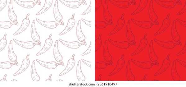 Pattern of hand drawn chili pepper. 100% hand drawn vector image.