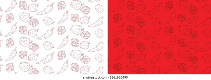 Pattern of hand drawn chili pepper. 100% hand drawn vector image.