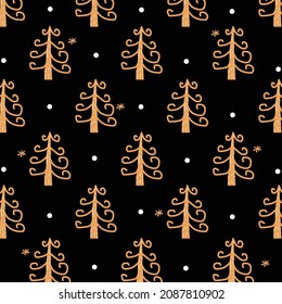 Pattern hand drawn christmas tree art design on black 02