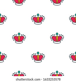 Pattern with hand drawn crowns on white background. Seamless background. Vector 8 EPS.