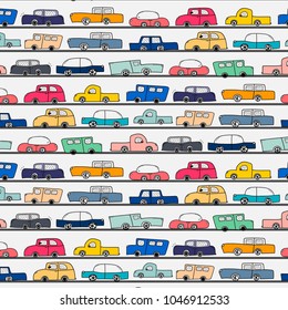 Pattern With Hand Drawn Doodle Cars Background.	