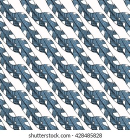 Pattern with hand drawn doodle feathers