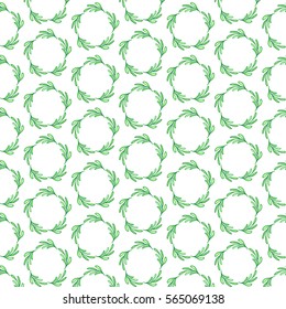 Pattern with hand drawn doodle floral wreath. Organic food and cosmetics labels and elements, for restaurants and products shops, fresh markets, farms, vegan food. Cartoon natural vector illustration.