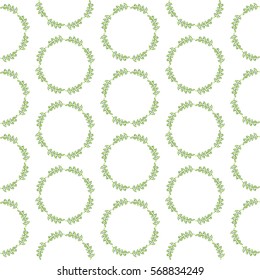 Pattern with hand drawn doodle floral wreath. Organic food and cosmetics labels and elements, for restaurants and products shops, fresh markets, farms, vegan food. Cartoon natural vector illustration.