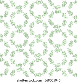 Pattern with hand drawn doodle floral wreath. Organic food and cosmetics labels and elements, for restaurants and products shops, fresh markets, farms, vegan food. Cartoon natural vector illustration.