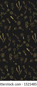 Pattern with hand drawn doodle flowers and leaves. Vector floral illustration for iPhone wallpaper, card or fabric