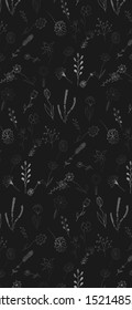 Pattern with hand drawn doodle flowers and leaves. Vector floral illustration for iPhone wallpaper, card or fabric