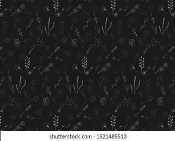 Pattern with hand drawn doodle flowers and leaves. Vector floral illustration for iPad wallpaper, card or fabric