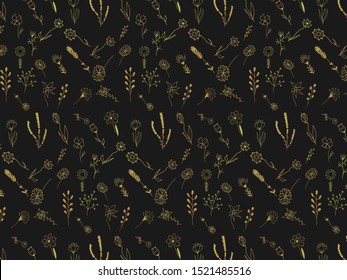 Pattern with hand drawn doodle flowers and leaves. Vector floral illustration for iPad wallpaper, card or fabric