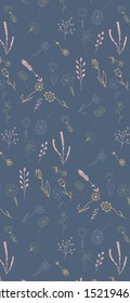 Pattern with hand drawn doodle flowers and leaves. Colorful vector floral illustration for wallpaper, card or fabric