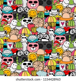Pattern With Hand Drawn Doodle Lovely Background. Doodle Funny. Handmade Vector Illustration.