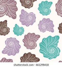 Pattern with hand drawn doodle shell and background