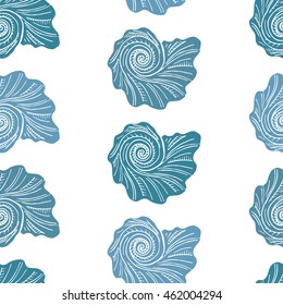 Pattern with hand drawn doodle shell and background