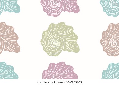 Pattern with hand drawn doodle shell and background