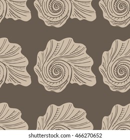Pattern with hand drawn doodle shell and background