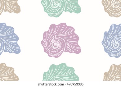 Pattern with hand drawn doodle shell and background