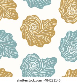 Pattern with hand drawn doodle shell and background