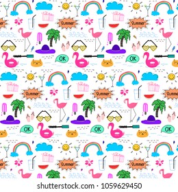 Pattern With Hand Drawn Doodle Summer Background. Doodle Funny. Handmade Vector Illustration.