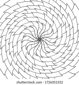 Pattern hand drawn doodles mandala. Dynamic contour repeating elements. Coloring pages for adult, children. Circular abstract spirals, swirls, line, spot. Vector cartoon black outline white background