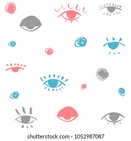 pattern of hand drawn eyes on white background. line drawing. vector. trendy style.
