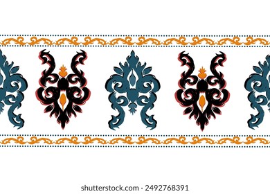 Pattern hand drawn floral, Motif ethnic ikat floral seamless textile illustration,  embroidery, print striped 
ornament floral, pattern, design for wrapping, silk, scarf, background, textile, 