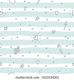 pattern with hand drawn heart and stars