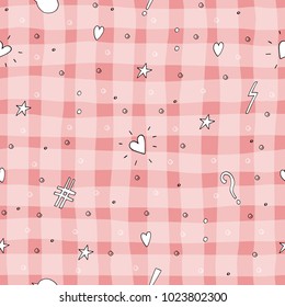 pattern with hand drawn heart and stars.