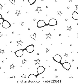 pattern with hand drawn heart and stars