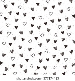 Pattern with hand drawn hearts