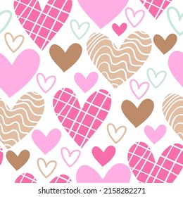 Pattern with hand drawn hearts. Abstract seamless pattern in minimalism style. Creative scandinavian texture for fabric, wrapping, textile, wallpaper, apparel. Vector illustration in trendy colors.