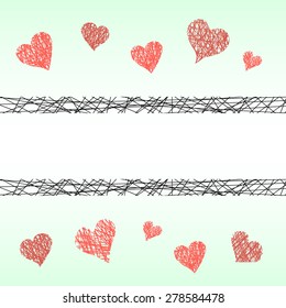 Pattern with hand drawn hearts and place for your text. St Valentine's day background.