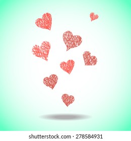 Pattern with hand drawn hearts. St Valentine's day background.