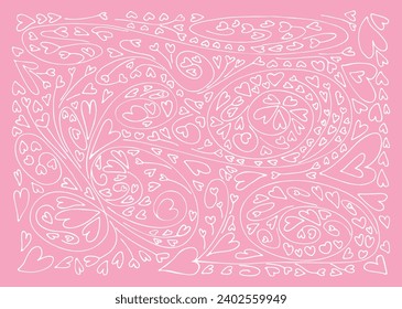 Pattern of hand drawn hearts for Valentine's day, vector illustration