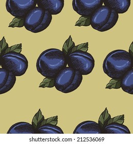 Pattern with  hand drawn plum 