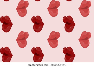 Pattern of hand drawn red lips. Red lipstick. Ideal for decoration of a celebration, wedding, background, photo background, textile.Vector illustration.