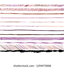 Pattern hand drawn stripes lines. Texture trendy coral, purple pink. Vector surface design.