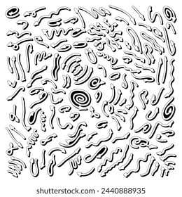A pattern of hand drawn trendy vector arrows of different shapes pointing in different directions in a line style.