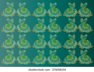  Pattern with hand drawn vector rabbit. Decorative style.