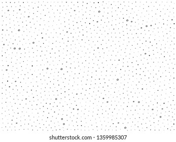 Pattern hand drown spots, small polka dots. Random dots, scratches, circles. Background with black grain, dirt, mud, dust on white. Grunge elements. Irregular chaotic abstract vector illustration