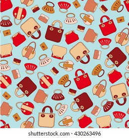 pattern handbag beige, leather, brown on a blue background