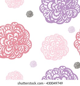 pattern with hand-draw pastel flowers