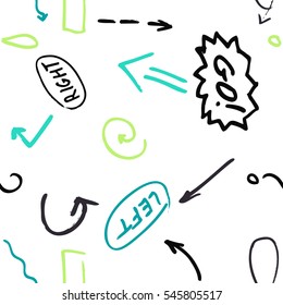 Pattern with hand-drawn arrows and frame. Marker effect.