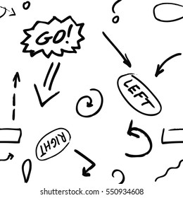 Pattern with hand-drawn arrows and frame. Marker effect.