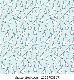 Pattern of Hand-Drawn Bells Isolated on Light Blue Background. Concept of Holiday Decor, Festive Season, Winter Celebration, and Elegant Design